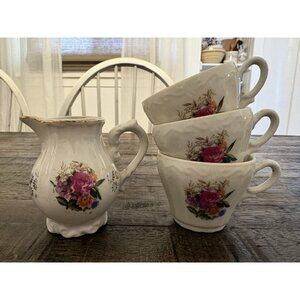Vintage Small Teapot Teacup Marching Set Floral Design Made In Japan
